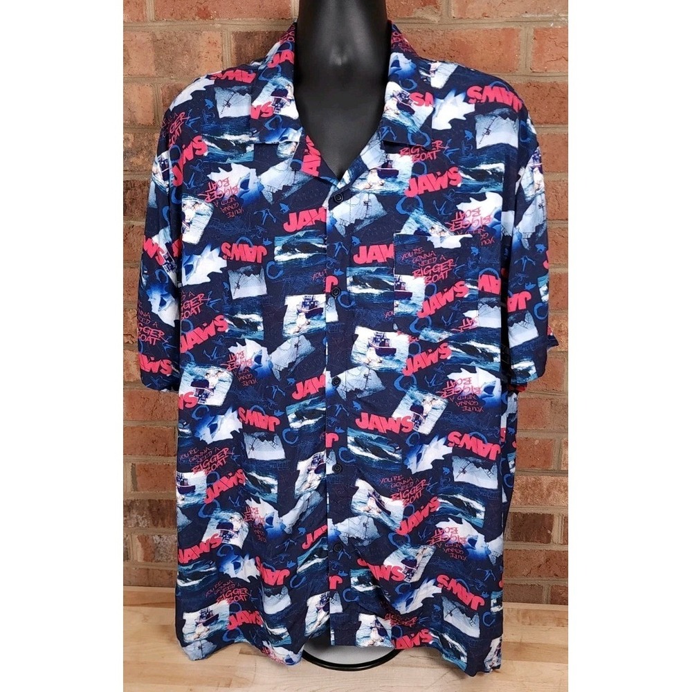 JAWS Hawaiian Shirt Gonna Need A Bigger Boat Short Sleeve Rayon Mens Size 3XL